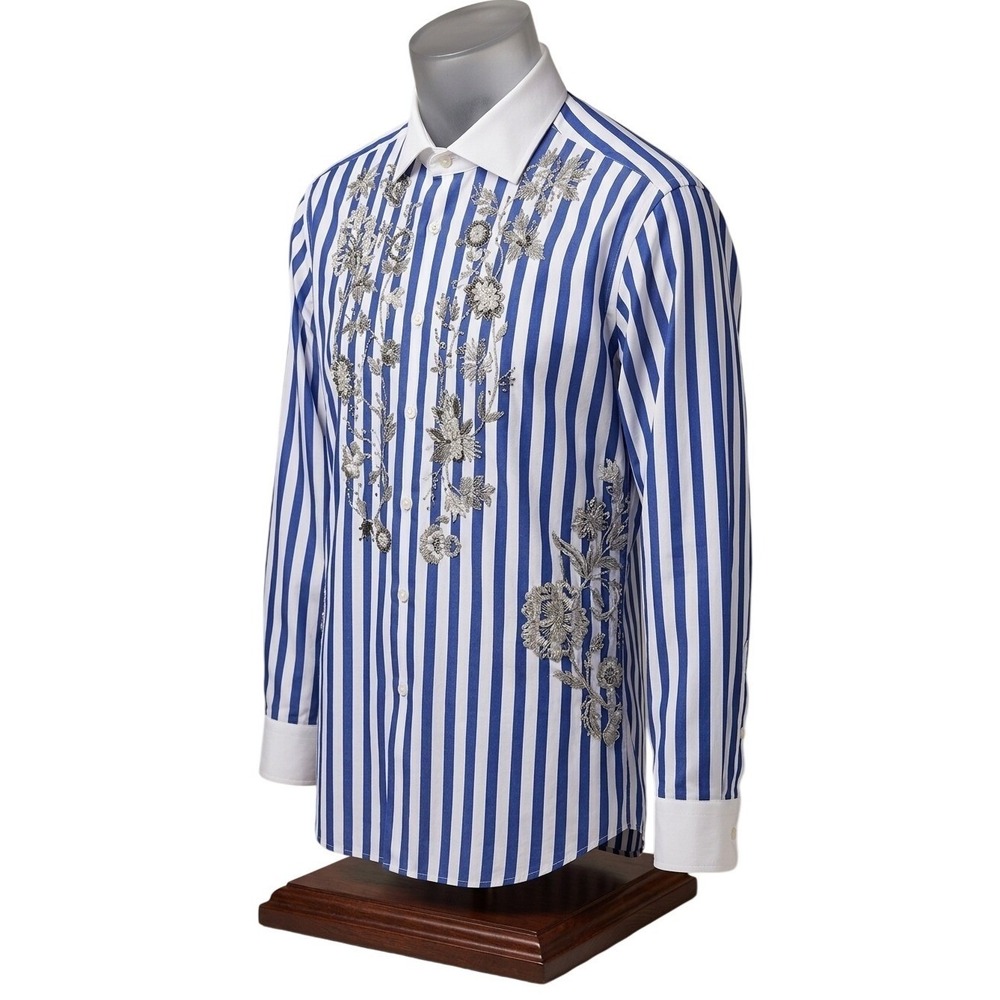Ralph Lauren Collection Capri Relaxed Fit Embellished Striped Shirt Size 12 Nwot
